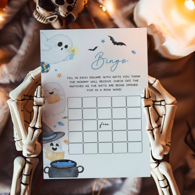 ブルーリトルブハロウィーン赤ちゃんシャワービンゴゲーム (Blue Little Boo Baby Shower Bingo Game)
