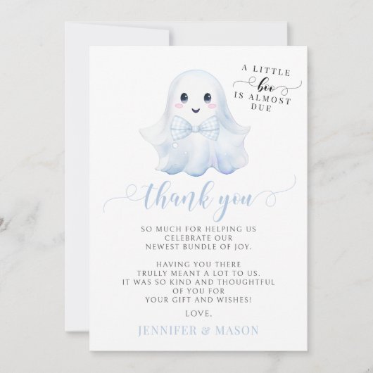 ブルーリトルブボウ男の赤ちゃんシャワーサンキューカード サンキューカード (正面)