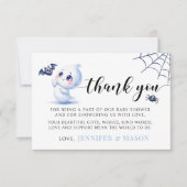 ブルーリトルブーベビー幽霊シャワーサンキューカード 出欠カード (正面)