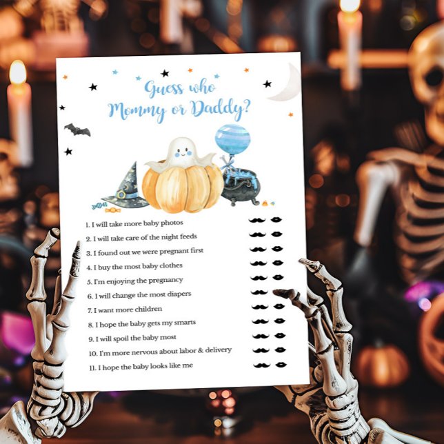 ブルーリトルブー誰がママかパパのゲームを推測 (Pumpkin Halloween Baby Shower Guess who Mommy or Daddy Game)