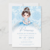 ブルーリトルプリンセス王室の誕生日ガール 招待状 (正面)