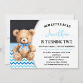 ブルーリトルベア誕生日ベアリーおもしろいお祝い 招待状 (正面)