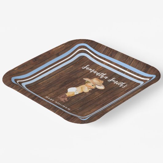 ブルーリトルベビーカウボーイウェスタンベビーシャワー ペーパープレート (傾斜あり)