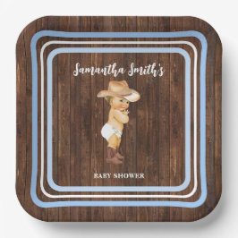 ブルーリトルベビーカウボーイウェスタンベビーシャワー ペーパープレート