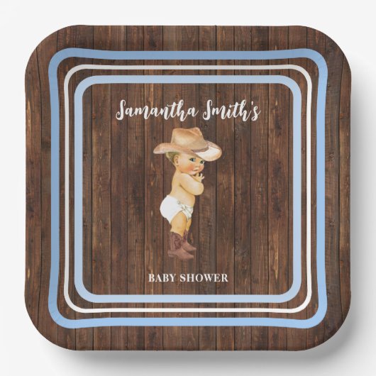 ブルーリトルベビーカウボーイウェスタンベビーシャワー ペーパープレート (正面)