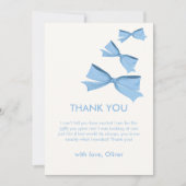 ブルーリトルボウ飛んでいるボーイベビーシャワー サンキューカード (正面)