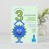 ブルーリトルモンスター3rdバースデーボーイおもしろいかわいい 招待状 (スタンド正面)