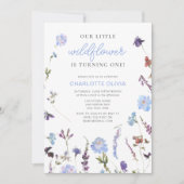 ブルーリトルワイルドフラワー水彩1st誕生日 招待状 (正面)