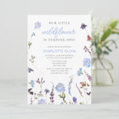 ブルーリトルワイルドフラワー水彩1st誕生日 招待状 (スタンド正面)
