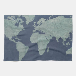 ブルーリネンの世界地図 キッチンタオル
