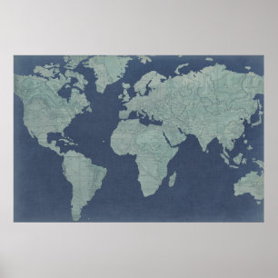 ブルーリネンの世界地図 ポスター