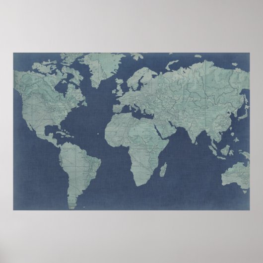 ブルーリネンの世界地図 ポスター (正面)