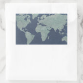 ブルーリネンの世界地図 長方形シール (バッグ)