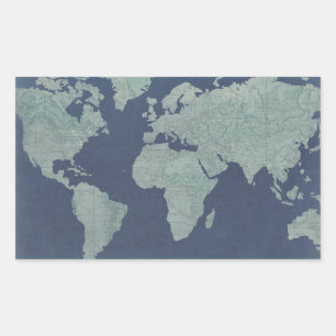 ブルーリネンの世界地図 長方形シール