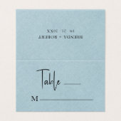 ブルーリネンシンプルブラックスクリプ結婚ト座席表 名刺 (外部フラット)