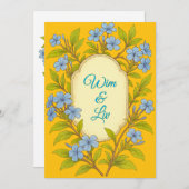 ブルーリネン結婚素朴のフローラスタイル 招待状 (正面/裏面)