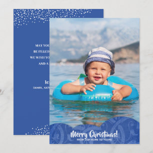ブルーリネンFiligree写真クリスマスホリデーカード シーズンカード