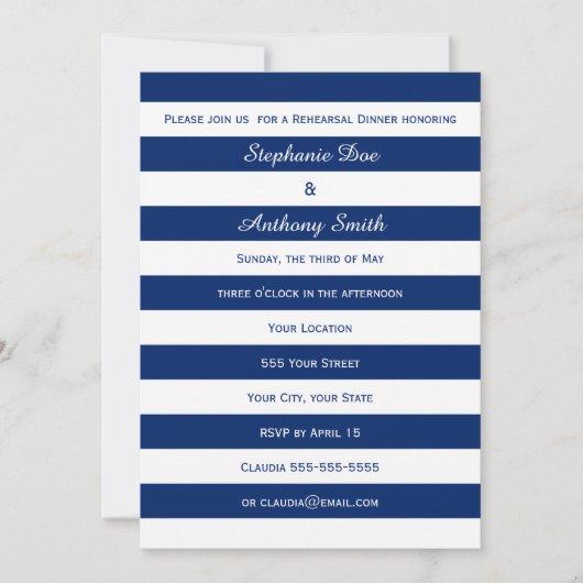 ブルーリハ王室のーサルストライプのディナー 招待状 (正面)