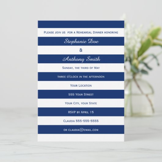 ブルーリハ王室のーサルストライプのディナー 招待状 (スタンド正面)