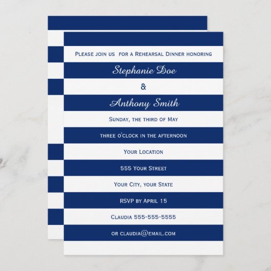 ブルーリハ王室のーサルストライプのディナー 招待状 (正面/裏面)