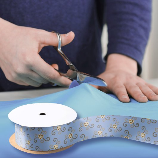 ブルーリバティ渦巻形のフラワーパターンエレガントフローラ サテンリボン