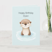 ブルーリバーかわいいカワウソの誕生日 カード (正面)