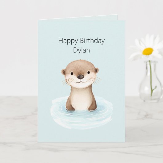 ブルーリバーかわいいカワウソの誕生日 カード (小さな植物)