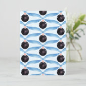 ブルーリボンとブラックオーナメントのホリデーカード シーズンカード (スタンド正面)