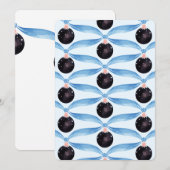 ブルーリボンとブラックオーナメントのホリデーカード シーズンカード (正面/裏面)