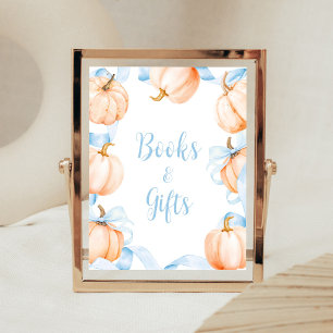 ブルーリボンのカボチャベビーシャワーの本とギフトのサイン ポスター