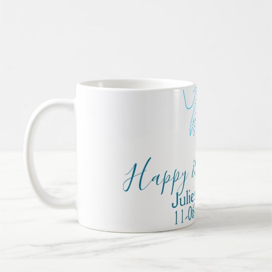 ブルーリボンの可愛い21歳の誕生日 名前 日付 ガールズファッション コーヒーマグカップ (左)