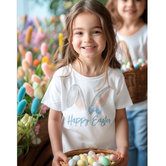 ブルーリボンの水彩イースターウサギの耳 スプリング トドラーTシャツ