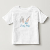 ブルーリボンの水彩イースターウサギの耳 スプリング トドラーTシャツ (正面)