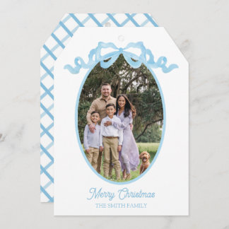 ブルーリボンの水彩ホリデー タグ カード