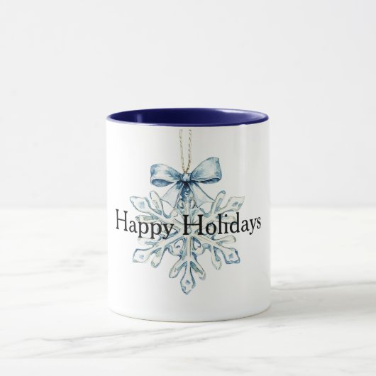 ブルーリボンの雪の結晶 クリスマス マグカップ (中央)