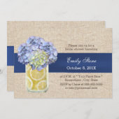 ブルーリボンアジサイ&メイソンジャーブライダルシャワー 招待状 (正面/裏面)