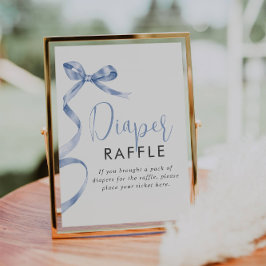 ブルーリボンガール赤ちゃんシャワーおむつラッフルサイン ポスター