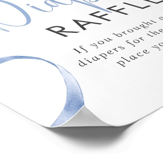 ブルーリボンガール赤ちゃんシャワーおむつラッフルサイン ポスター (角)
