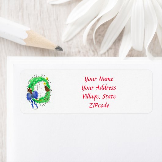 ブルーリボンクリスマスリース差出人住所 ラベル (インサイチュ)