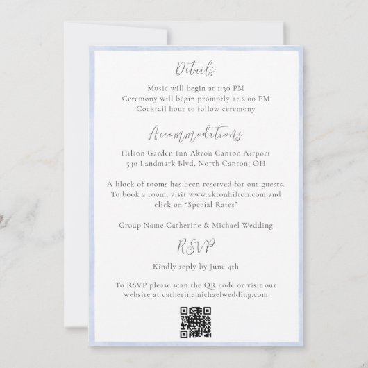 ブルーリボンストライプヴィンテージ予算結婚の 招待状 (裏面)