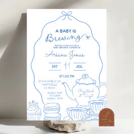 ブルーリボンハンドドゥードル A Baby is brewing ベビーシャワー 招待状