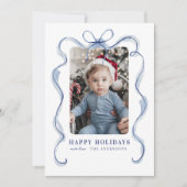ブルーリボンフレームハッピーホリデーズフォト シーズンカード (正面)