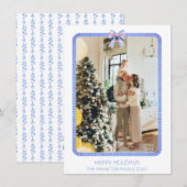 ブルーリボンフレームフォトグランミレニアルホリデー シーズンカード (正面/裏面)