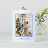 ブルーリボンフレームフォトグランミレニアルホリデー シーズンカード (スタンド正面)
