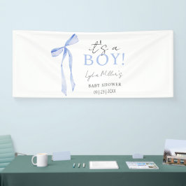 ブルーリボンベイビーシャワー招待状、男の子ベイビーシャワー 横断幕