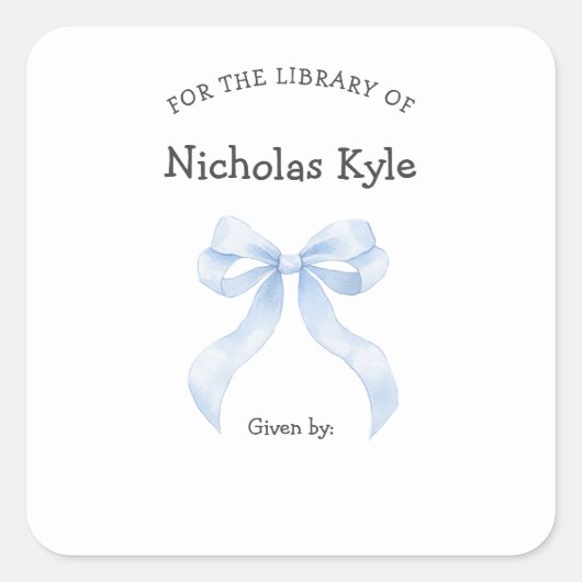 ブルーリボンボーイベビーシャワー蔵書票 スクエアシール (正面)