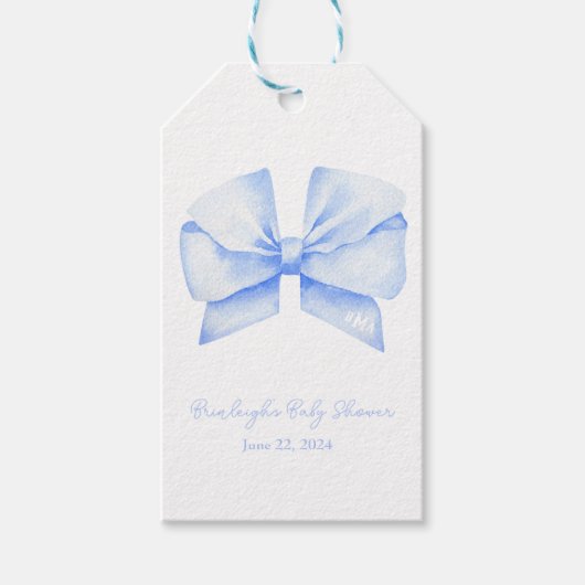 ブルーリボンモノグラムコケパーソナライズされたット ギフトタグ (正面)