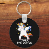 ブルーリボン付きユニコーン1型糖尿病T1D型 キーホルダー (正面)