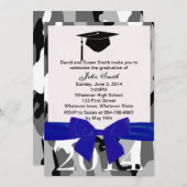 ブルーリボン及びグレー迷彩柄卒業招待状 招待状 (正面/裏面)