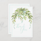 ブルーリボン緑エレガントサンキューカード サンキューカード (正面/裏面)